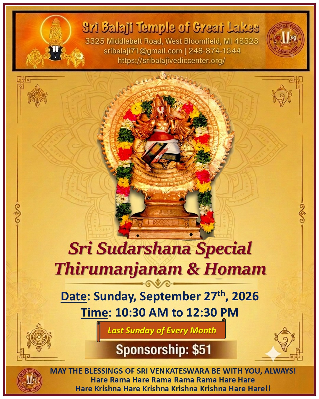 Sri Sudharshana Homam and Thirumanjanam