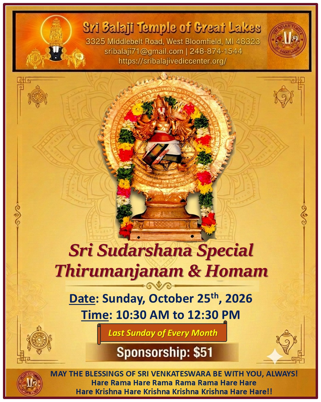 Sri Sudharshana Homam and Thirumanjanam