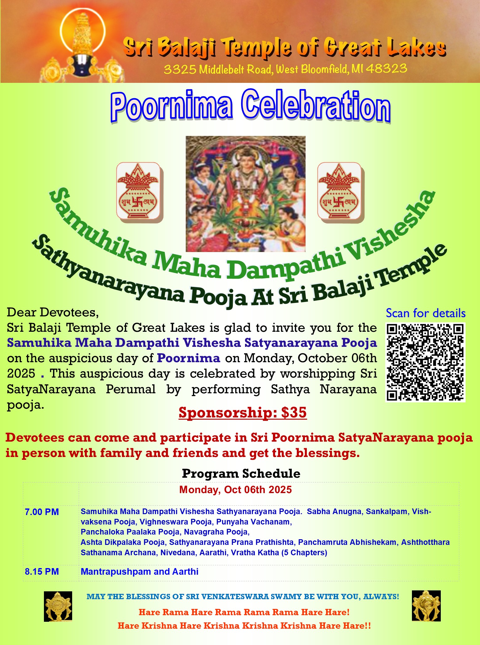 Sri Satyanarayana Pooja on Poornima Day