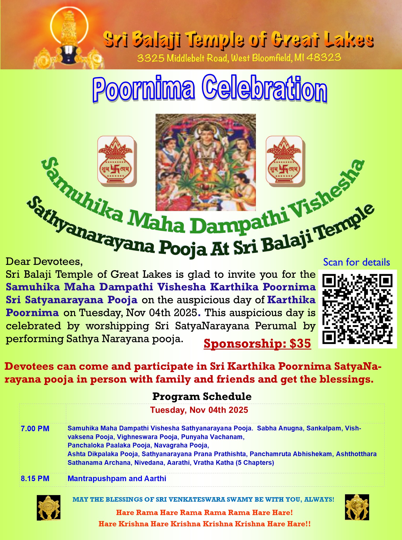 Sri Satyanarayana Pooja on Poornima Day