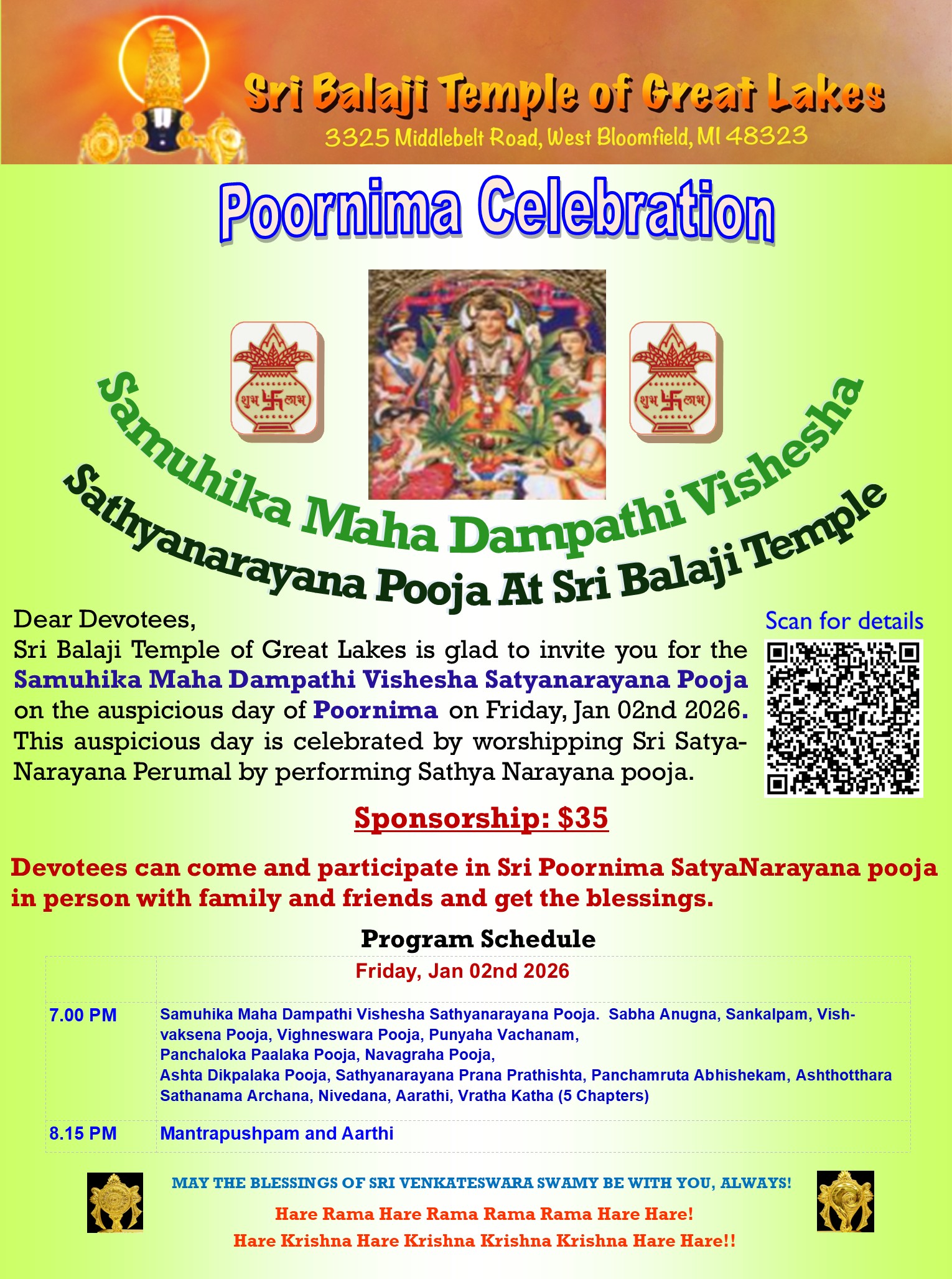 Sri Satyanarayana Pooja on Poornima Day