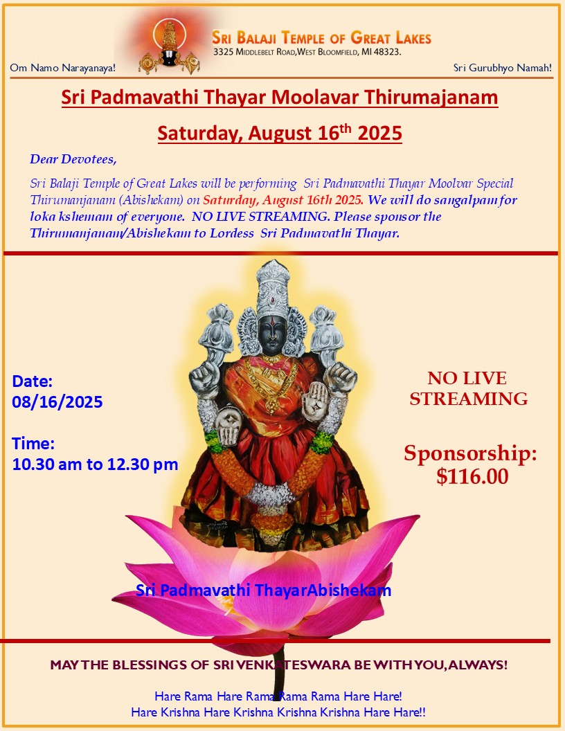 Sri Padmavathi Thayar Moolavar Thirumajanam