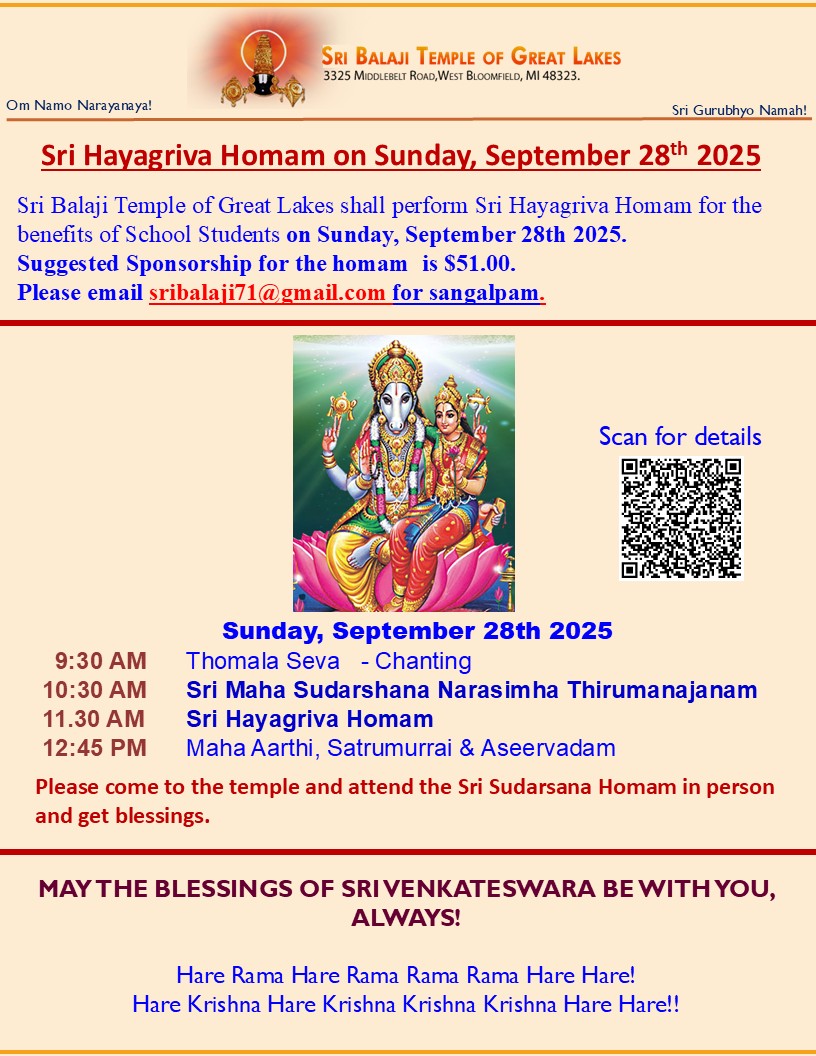 Sri Hayagriva Homam and Thirumanjanam