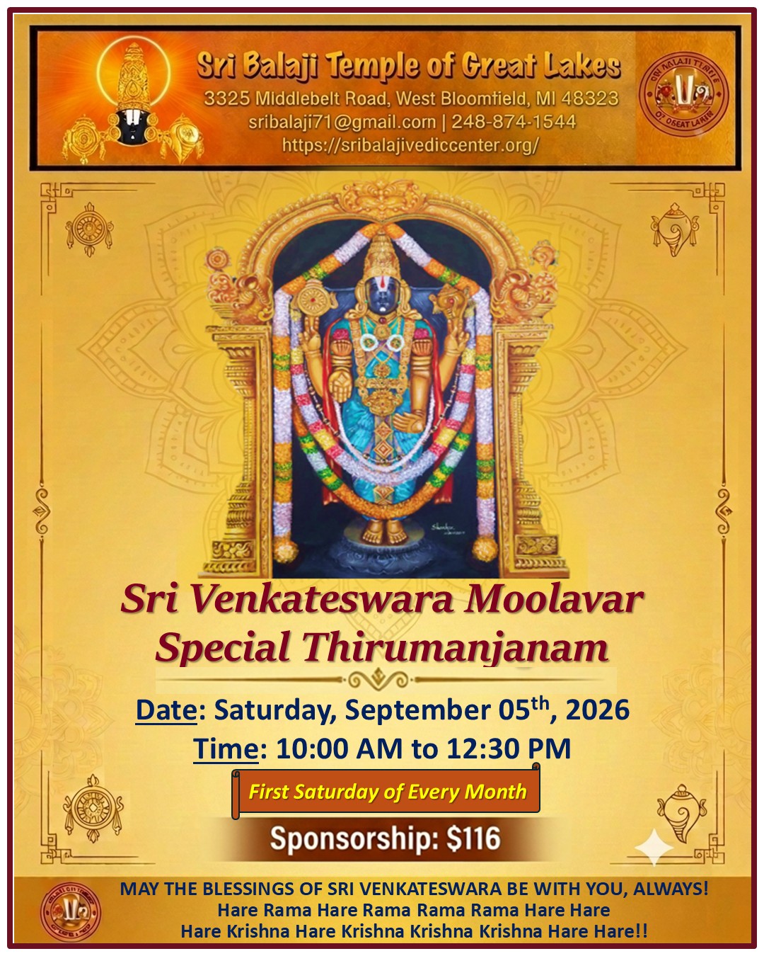 Sri Venkateswara Moolavar Special Thirumanjanam